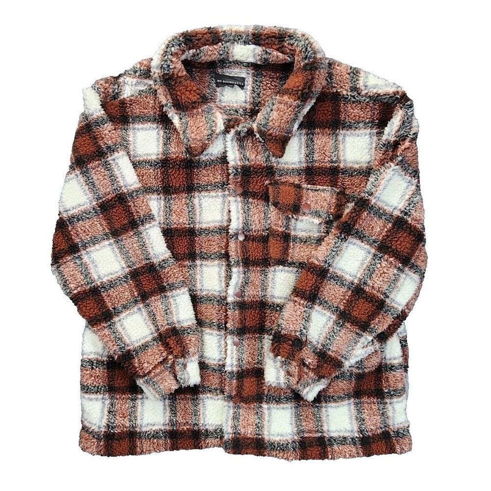 No Boundaries Mens 3XL Plaid Sherpa Fleece Shirt Jacket Shacket‎ Un-Lined
